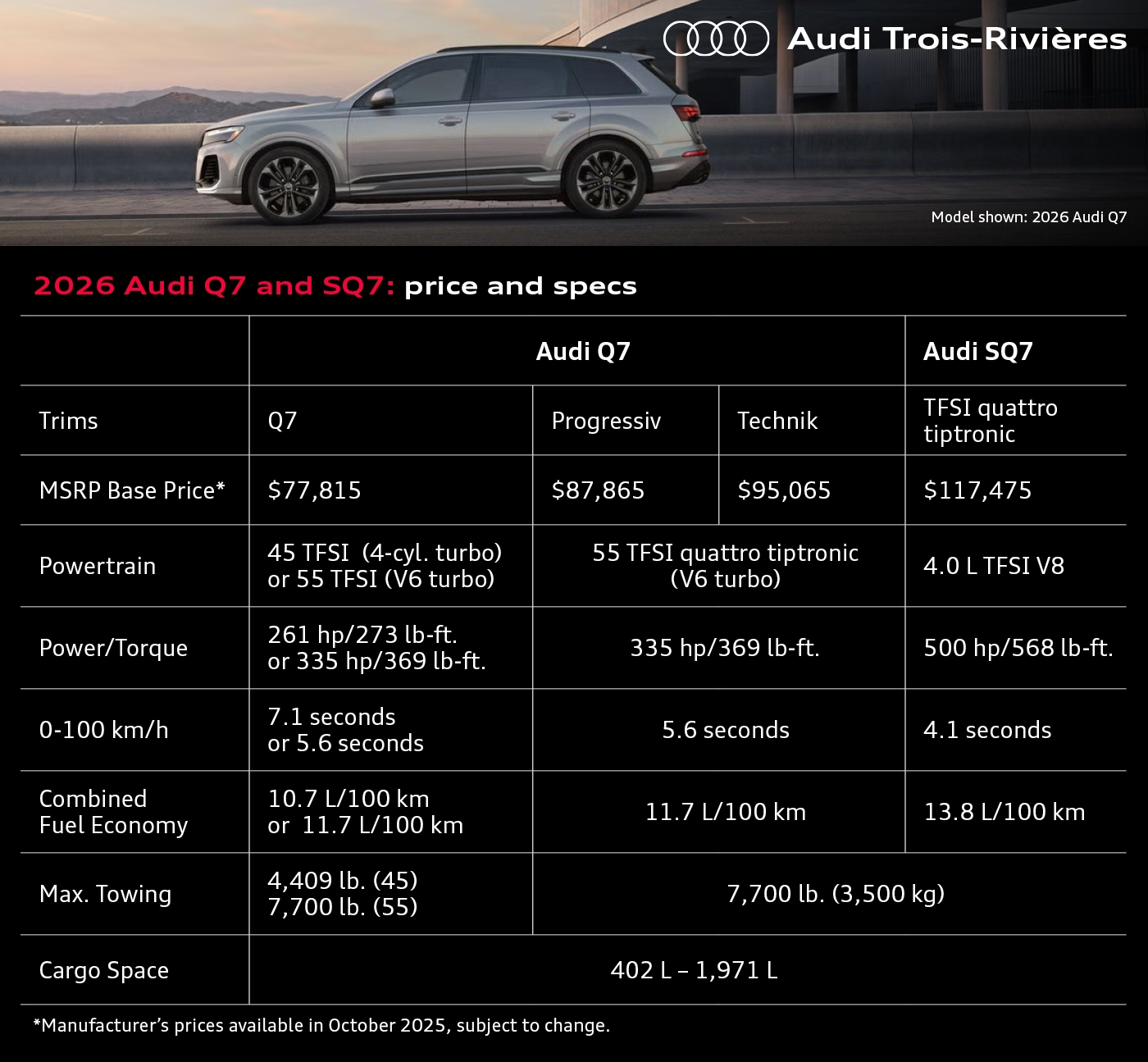 2026 Audi Q7 And SQ7 Price And Specs Audi Trois Rivi res