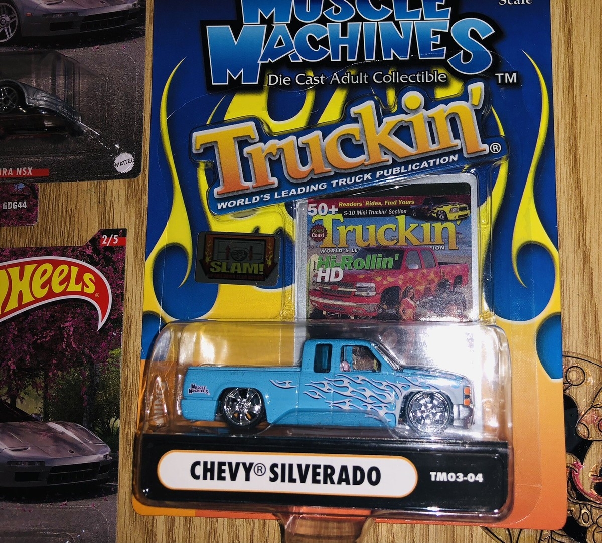 Muscle Machines Truckin Chevy Silverado Blue Flames Slam TM03 04 1 64 Pickup EBay